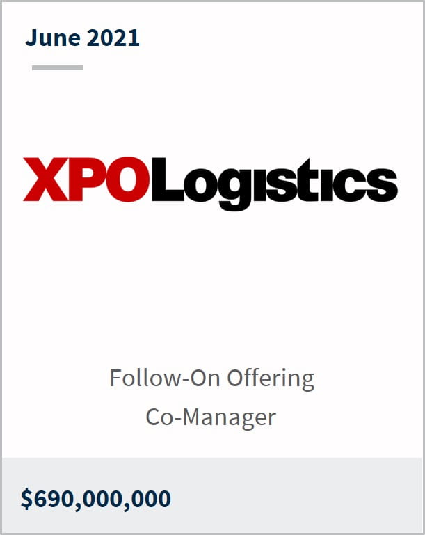 June 2021 XPO Logistics Inc $690,000,000 follow-on offering co-manager 