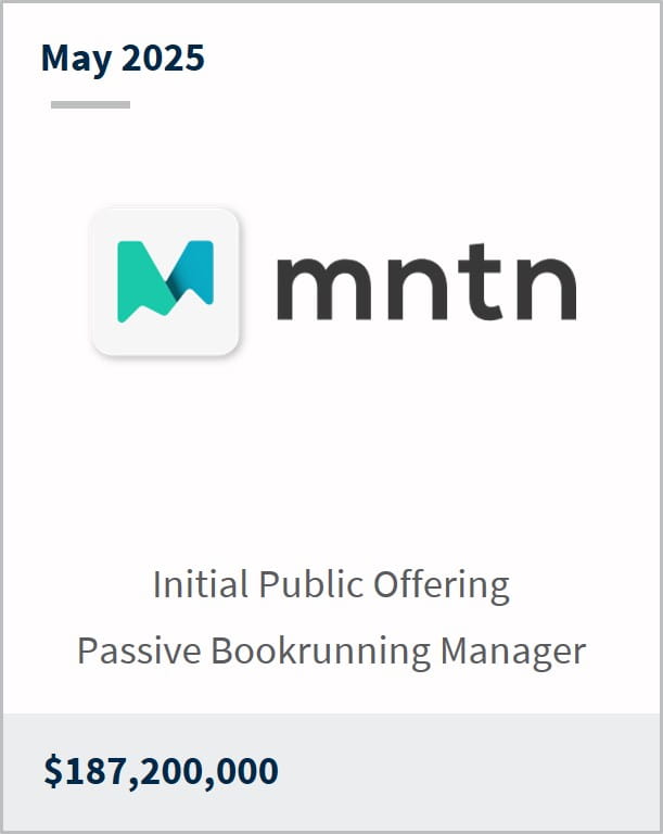 May 2025 mntn Initial Public Offering Passive Bookrunning Manager $187,200,000